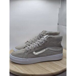 VANS Sk8 Hi Top Beige/Silver/White‎ Suede Skate Shoes Men 7.5 Women 9.5